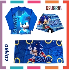 Combo Toalla Toallon + Short de Baño + Remera de Agua Sonic