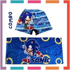 Combo Toalla Toallon + Short de Baño + Remera de Agua Sonic - tienda online