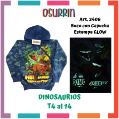 Buzo con Capucha DINOSAURIO con estampa GLOW Brilla en la oscurid - tienda online