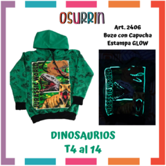 Buzo con Capucha DINOSAURIO con estampa GLOW Brilla en la oscurid en internet