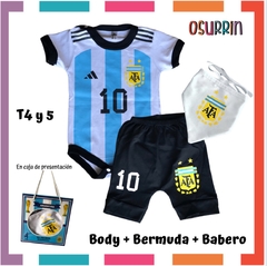 Conjunto AFA Argentina Body + Bermuda + Babero en CAJITA DE PRESENTACIÓN