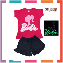 Pijama Verano Barbie Remera Estampa Glow Brilla en la oscuridad + Short ALGODÓN PEINADO PREMIUM