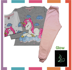 Pijama UNICORNIO estampa GLOW que BRILLA en la oscuridad 100% algodón peinado premium - OSURRIN