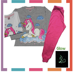 Pijama UNICORNIO estampa GLOW que BRILLA en la oscuridad 100% algodón peinado premium - comprar online