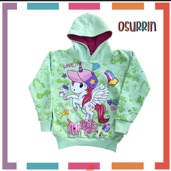 Buzo estampa de UNICORNIO - MINNIE - AMONG US - STITCH - LOL Con Capucha. T4 AL 14.