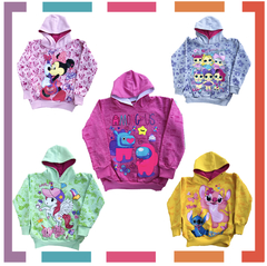 Buzo estampa de UNICORNIO - MINNIE - AMONG US - STITCH - LOL Con Capucha. T4 AL 14.