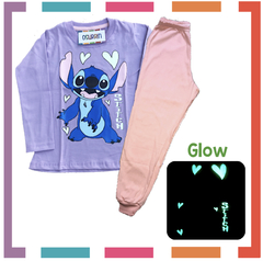 Pijama STITCH estampa GLOW que BRILLA en la oscuridad 100% algodón peinado premium