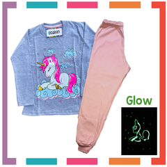 Pijama UNICORNIO estampa GLOW que BRILLA en la oscuridad 100% algodón peinado premium - tienda online