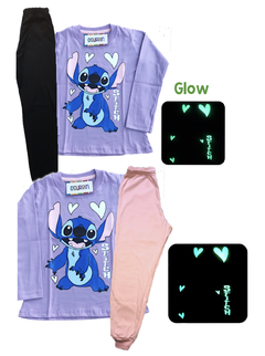 Pijama STITCH estampa GLOW que BRILLA en la oscuridad 100% algodón peinado premium - comprar online