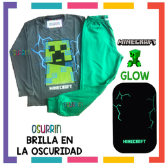 ¡Promo! Pijama MINECRAFT estampa GLOW que BRILLA en la oscuridad 100% algodón peinado premium en internet