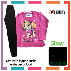 Pijama SKYE Patrulla Canina Paw Patrol estampa GLOW que BRILLA en la oscuridad 100% algodón peinado premium