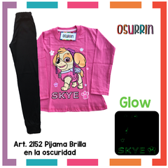 Pijama CHASE Patrulla Canina Paw Patrol estampa GLOW que BRILLA en la oscuridad 100% algodón peinado premium - OSURRIN