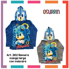 Imagen de Remera de algodón con máscara y estampa de SONIC. T4 al 14.