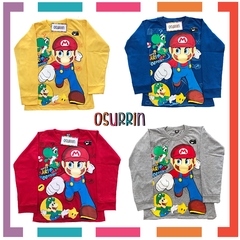 Remera algodón manga larga estampa clásica de personajes: Mario Bros - comprar online