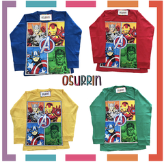 Remera algodón manga larga estampa clásica de personajes: Avengers