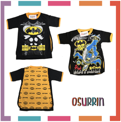 Remeras de algodón BATMAN con CAPA estampa SUPER HEROES. T4 al 12.