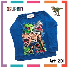 Remera algodón manga larga estampa clásica de personajes: Dinosaurio T Rex - tienda online