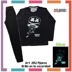 Pijama MARSHMELLLO - FORTNITE estampa GLOW que BRILLA en la oscuridad 100% algodón peinado premium