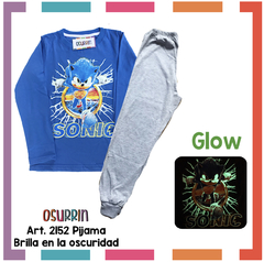 Pijama SONIC estampa GLOW que BRILLA en la oscuridad 100% algodón peinado premium