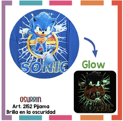 Pijama SONIC estampa GLOW que BRILLA en la oscuridad 100% algodón peinado premium