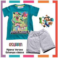 Pijama Verano MINECRAFT Remera + Short estampa CLÁSICA 100% algodón peinado premium. - comprar online