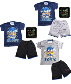 Pijama Verano SONIC Remera + Short estampa GLOW que BRILLA en la oscuridad 100% algodón peinado premium - comprar online