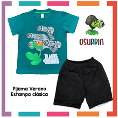 Pijama Verano PLANTAS vs ZOMBIES Remera + Short estampa CLÁSICA 100% algodón peinado premium. en internet