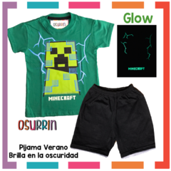 Pijama Verano MINECRAFT Musculosa + Short estampa GLOW que BRILLA en la oscuridad 100% algodón peinado premium - comprar online