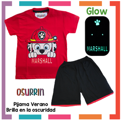 Imagen de Pijama Verano PAW PATROL - PATRULLA CANINA Remera + Short estampa GLOW que BRILLA en la oscuridad 100% algodón peinado premium