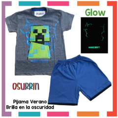 Pijama Verano MINECRAFT Musculosa + Short estampa GLOW que BRILLA en la oscuridad 100% algodón peinado premium en internet