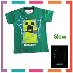 Remera MINECRAFT que BRILLA en la oscuridad 100% algodón peinado premium - comprar online