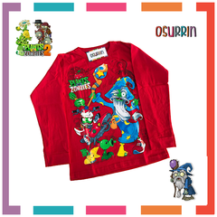 Remera algodón manga larga estampa clásica de personajes: Plantas vs Zombies - tienda online