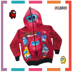 CAMPERA DOBLE FRISA CAPUCHA CON MÁSCARA Y BOLSILLOS. DINOSAURIO - SONIC - AMONG US - SPIDER T4 AL 12. - OSURRIN