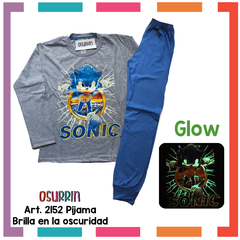 Pijama SONIC estampa GLOW que BRILLA en la oscuridad 100% algodón peinado premium en internet