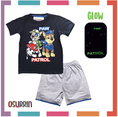 Pijama Verano PAW PATROL - PATRULLA CANINA Remera + Short estampa GLOW que BRILLA en la oscuridad 100% algodón peinado premium - comprar online