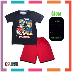 Pijama Verano PAW PATROL - PATRULLA CANINA Remera + Short estampa GLOW que BRILLA en la oscuridad 100% algodón peinado premium - comprar online