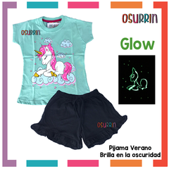 PIJAMA VERANO UNICORNIO REMERA + SHORT ESTAMPA GLOW QUE BRILLA EN LA OSCURIDAD 100% ALGODÓN PEINADO PREMIUM - tienda online