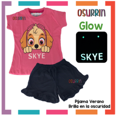 Pijama Verano SKYE PAW PATROL Remera + Short ESTAMPA GLOW QUE BRILLA EN LA OSCURIDAD 100% ALGODÓN PEINADO PREMIUM - OSURRIN