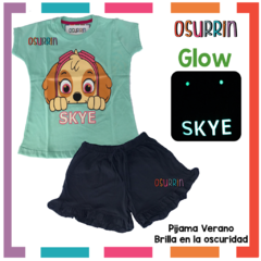 Pijama Verano SKYE PAW PATROL Remera + Short ESTAMPA GLOW QUE BRILLA EN LA OSCURIDAD 100% ALGODÓN PEINADO PREMIUM - tienda online