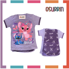 Remera con capa Stitch, Lilo y Angela