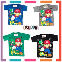 Remera algodón manga corta estampa clásica SUPER MARIO de personajes