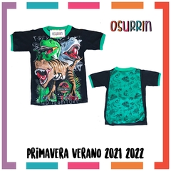 Remeras de algodón DINOSAURIO con CAPA estampa PERSONAJES. T4 al 12 - OSURRIN