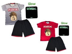 Pijama Verano ROBLOX Remera + Short estampa GLOW que BRILLA en la oscuridad 100% algodón peinado premium - tienda online