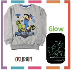 Buzo MINECRAFT Frisa GLOW cuello redondo con estampa que BRILLA EN LA OSCURIDAD. - comprar online