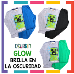 ¡Promo! Pijama MINECRAFT estampa GLOW que BRILLA en la oscuridad 100% algodón peinado premium - tienda online