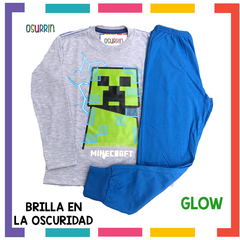 ¡Promo! Pijama MINECRAFT estampa GLOW que BRILLA en la oscuridad 100% algodón peinado premium