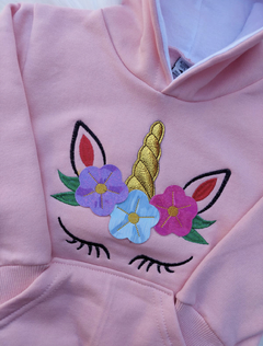 Buzo Frisa con aplique Bordado de UNICORNIO con Capucha y Bolsillos