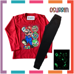 Pijama MARIO BROSS Glow Brilla en la oscuridad 100% algodón peinado premium. T4 al 14. no - tienda online