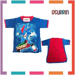 Remeras de algodón SONIC con CAPA estampa PERSONAJES. T4 al 12