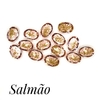 APLIQUE PEDRA TRANSLUCIDA SALMÃO OVAL COM FOLHAS DE OURO - 10X14 / 5 UNIDADES